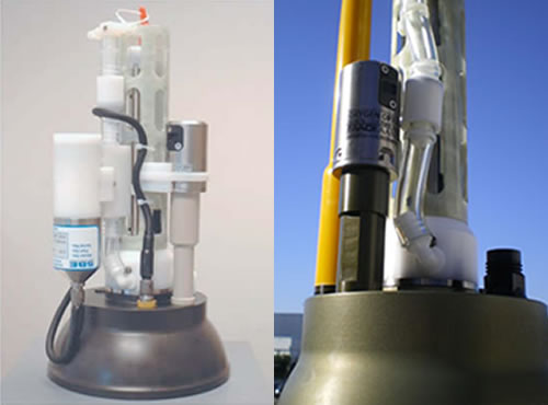 Top caps of profiling floats featuring oxygen sensors provided by Sea Bird (left) and Aanderaa (right).